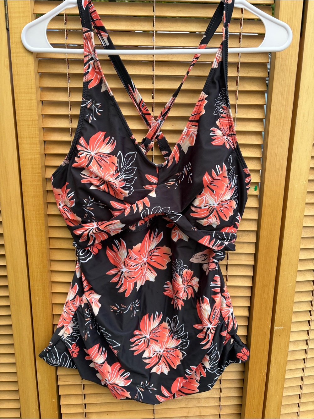 Floral One-Piece Swimsuit in Black and Coral